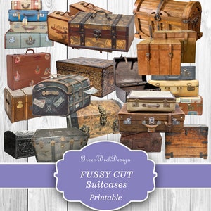Fussy Cut Suitcases, Junk Journal Ephemera, Print and Cut, Junk Journal, Digital Download image 1
