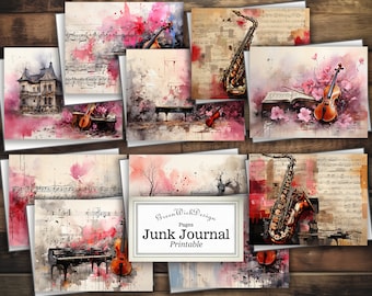 39 Page Shabby Chic Musical Background Papers