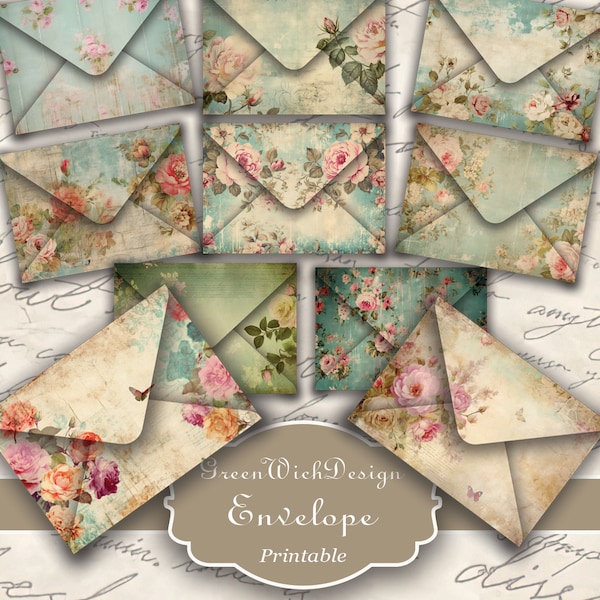 10 Shabby Rose Envelopes , Retro Allure, Shabby Rose Junk Journal Supplies