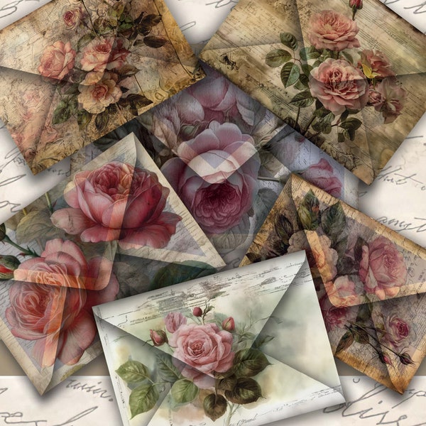 Roses Vintage Digital Envelopes Collection , Distressed Envelopes