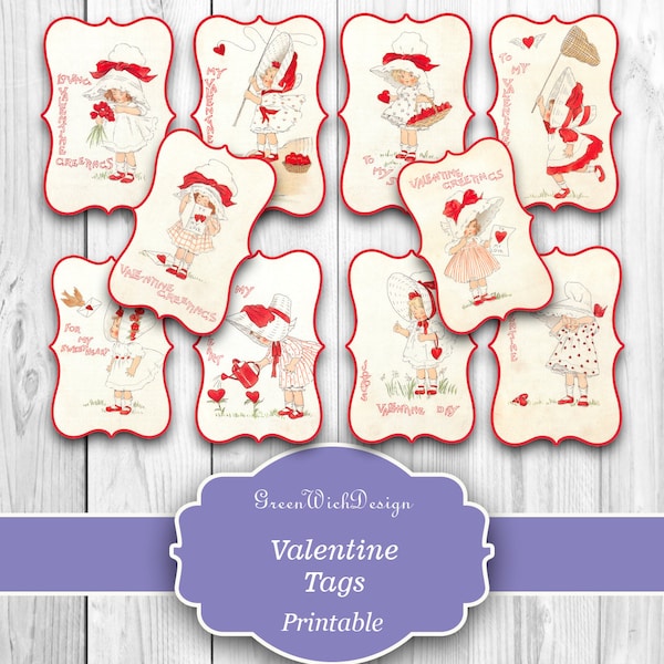 Personalize your gift for Valentine Tags, Junk Journal, Digital, Download, Printable, Collage, Crafts, Scrapbook, Hearts, Cherub, Ephemera