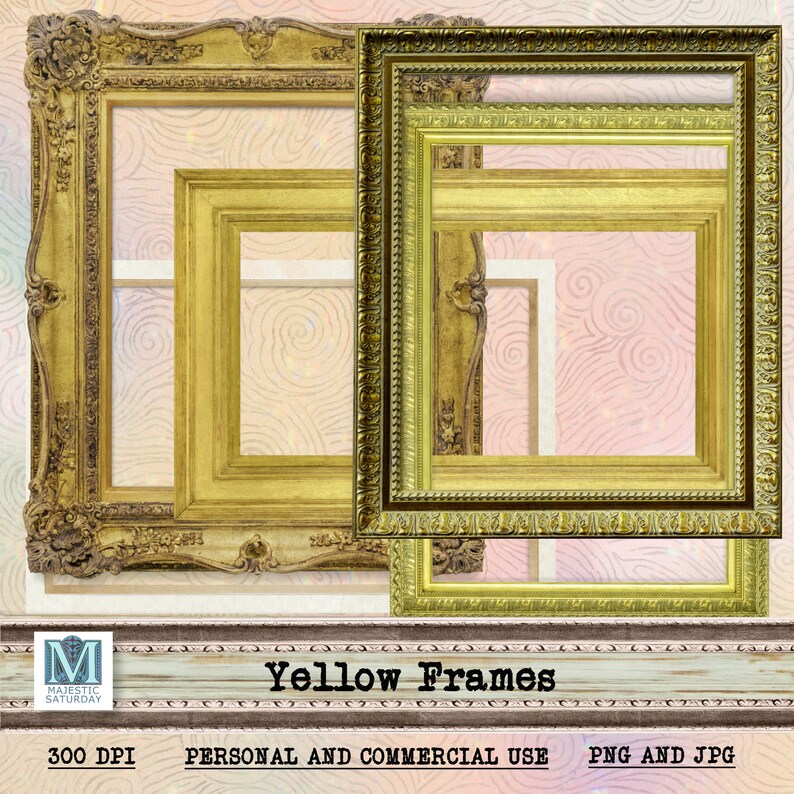 Yellow Frames, Digital Collage Sheet, JPG and PNG Printable, Instant Download Etsy