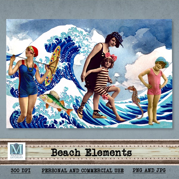 Beach Elements, Digital Collage Sheet,  JPG and PNG Printable, Instant Download