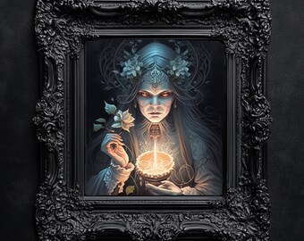 Baba Yaga Art Poster – Halloween Slavic Folklore Witch