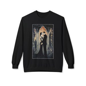 Gomez and Morticia Addams, uniseks middelzware fleece sweater met ronde hals afbeelding 4