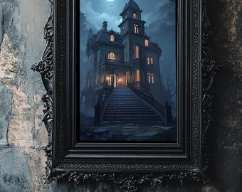 Gothic Charm: Addams Family House Digital Art Download - Spooky Decor for Macabre Fans