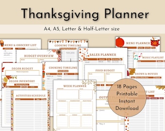 Thanksgiving Planner Printable, Holiday Organizer (A4, A5)
