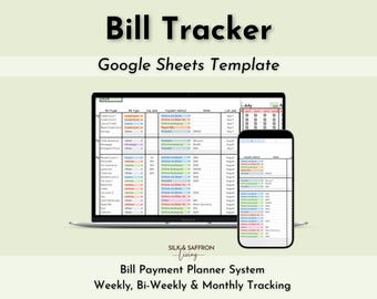 Seguimiento de facturas de Hojas de cálculo de Google, Calendario mensual de pagos de facturas (Descarga digital)