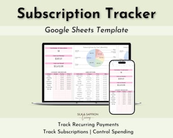 Hoja de cálculo de seguimiento de suscripciones, plantilla de presupuesto de facturas de Google Sheets (descarga digital)