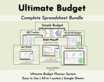 Ultimate Budget Planner Bundle - Financial Health Spreadsheet, Bill Tracker, Debt Payoff Calculator - Google Sheets