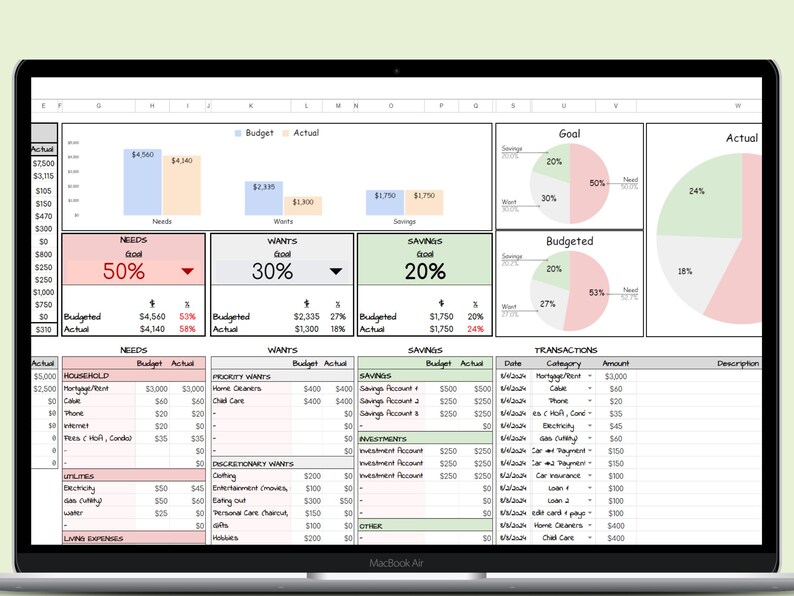 50-30-20 Budget Template, Customizable Google Sheets (digital Download ...