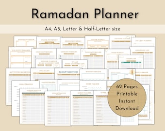 Printable Ramadan Planner, Quran Tracker, A4 A5 Letter Size (Digital Download)