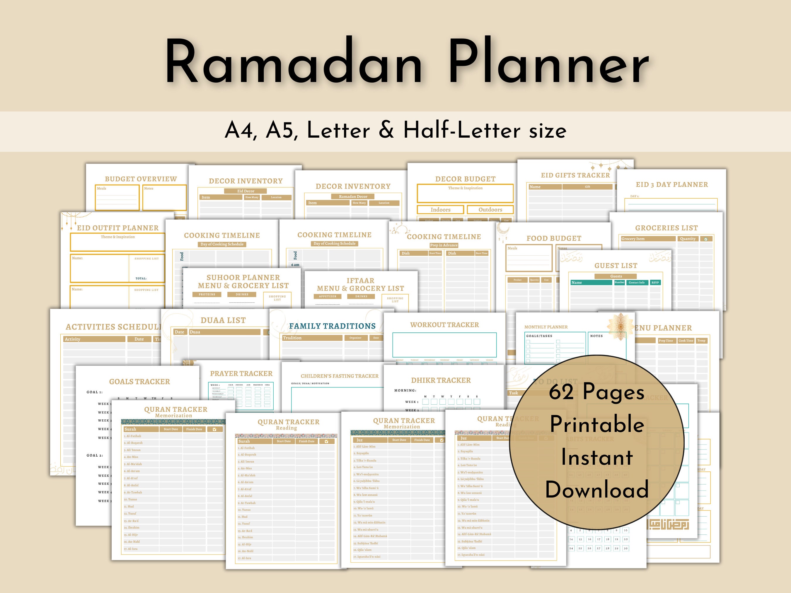 Printable Ramadan Planner, Quran Tracker, A4 A5 Letter Size (digital ...