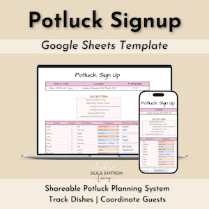 Potluck Sign-Up Spreadsheet, Thanksgiving Planner (Google Sheets, Digital Download)