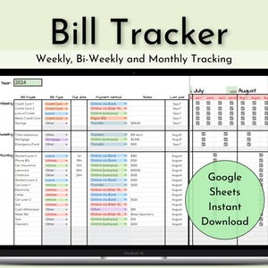 Bill Tracker Spreadsheet, Google Sheets Bill Calendar, Bill Payment Tracker, Monthly Bill Planner, Personal Finance, Personal Budget