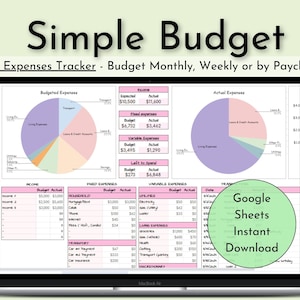 Budget Planner  and Tracker for Google Sheets, Monthly Budget Template, Google Sheets Budget Template, Paycheck Budget, Budget Dashboard