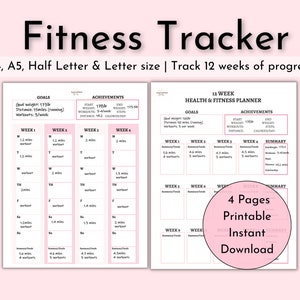 Fitness Planner, Printable, Fitness Tracker, Workout Planner, 12 Week Fitness Planner, Weekly Fitness, Exercise log, Fitness Journal