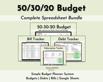 50-30-20 Budget Spreadsheet Bundle, Google Sheets (Digital Download)