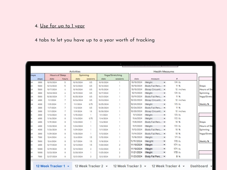 12-week Fitness Tracker Spreadsheet, Activity Log (digital Download) - Etsy