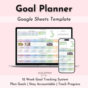 Arkusz kalkulacyjny do planowania celów na 12 tygodni, narzędzie do śledzenia nawyków w Arkuszach Google (wersja cyfrowa do pobrania)
