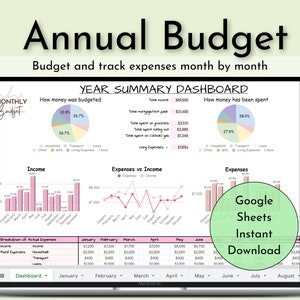 Annual Budget Planner & Tracker | Monthly Budget | Budget Template | Google Sheets Budget Template | Personal Finance Spreadsheet