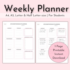 Student Planner, Academic Planner, Student Weekly Planner, College Planner, Homework Planner, Academic Schedule, University Planner