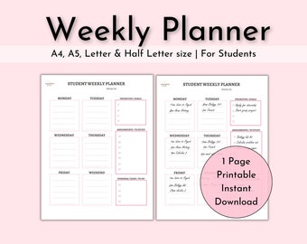 Student Planner, Academic Planner, Student Weekly Planner, College Planner, Homework Planner, Academic Schedule, University Planner