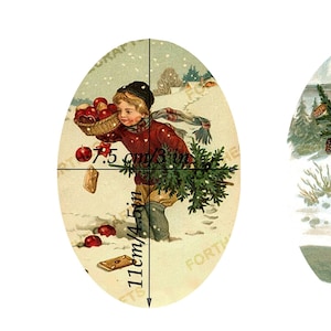 Oval Digital images 7.5 x 11 cm, Christmas Vintage Images, Old Postcards, Instant Digital Download ,Retro, Old Images,Decoupage images
