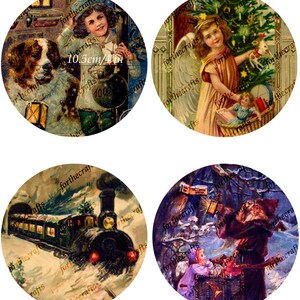 Circle  Digital images 10.5 cm/ 4 in, Christmas Vintage Images, Old Postcards, Instant Digital Download ,Retro, Old Images,Decoupage images