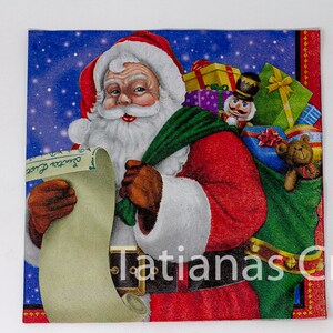 Santa Claus Decoupage Napkins, Christmas Craft Paper (Set of 2)