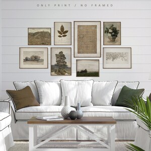 Zestaw ścienny do galerii 8, zestaw wydruków ściennych w stylu vintage, zestaw neutralnych i zielonych grafik ściennych, nowoczesny zestaw ścienny do domu wiejskiego, rustykalny wystrój domu
