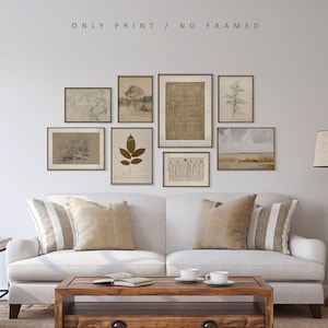 Zestaw ścienny do galerii 8, zestaw wydruków ściennych w stylu vintage, zestaw neutralnych grafik ściennych, nowoczesny zestaw ścienny do domu wiejskiego, rustykalny wystrój domu nr 302