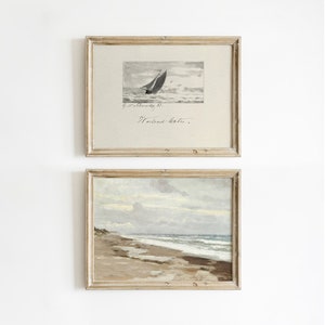 Vintage Art Print Set of Two, Coastal Art Print, Sketches Print, Seascape Drawing Print, Gallery Wall Art, Housewarming Gift #465