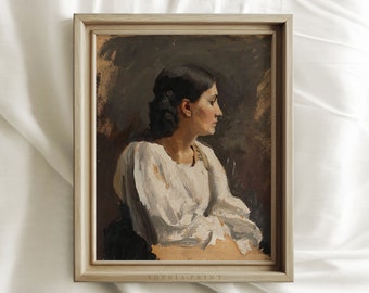 Women White Dress, Old Women, Right Side Portrait, Sophia Print, Shipped Prints, Farmhouse Painting, Vintage Wall Art, Mailed Art Print #82