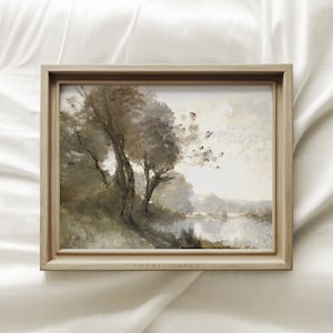 Muted Green Landscape Art Print, Riverside Wall Art, Shipped Prints, Nature Painting, MAILED ART PRINTS #11
