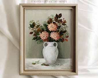 Pink Flowers Art Print, Vintage Flower Painting Art Print, Floral in the Vase Painting Print, Vintage Botanical Art, Floral Art Print #625