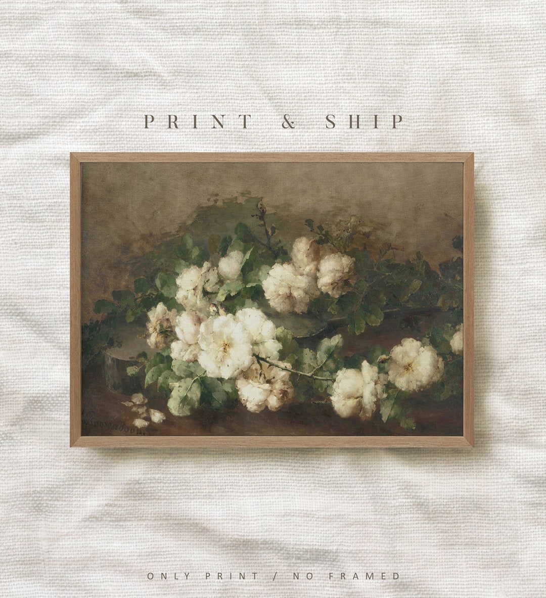 White Flower Still Life Painting, Antique Botanical Print, Vintage Oil ...