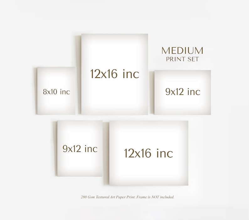 May include: A set of four art prints in various sizes, including 8x10 inches, 9x12 inches, and 12x16 inches. The prints are arranged in a rectangular shape on a white background. The text "MEDIUM PRINT SET" is at the top of the image.
