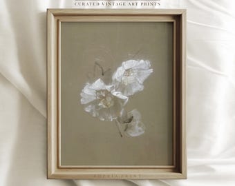 White Florals Painting Print, Vintage Flowers Art Print, Blossom Art Print, Floral Painting Art, Botanical Art Print #732