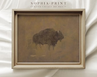 Bison Painting Print, Buffalo Art Print, Dark Moody Animal Painting Art Print, Animal Art Print, Gloomy Art Print #793