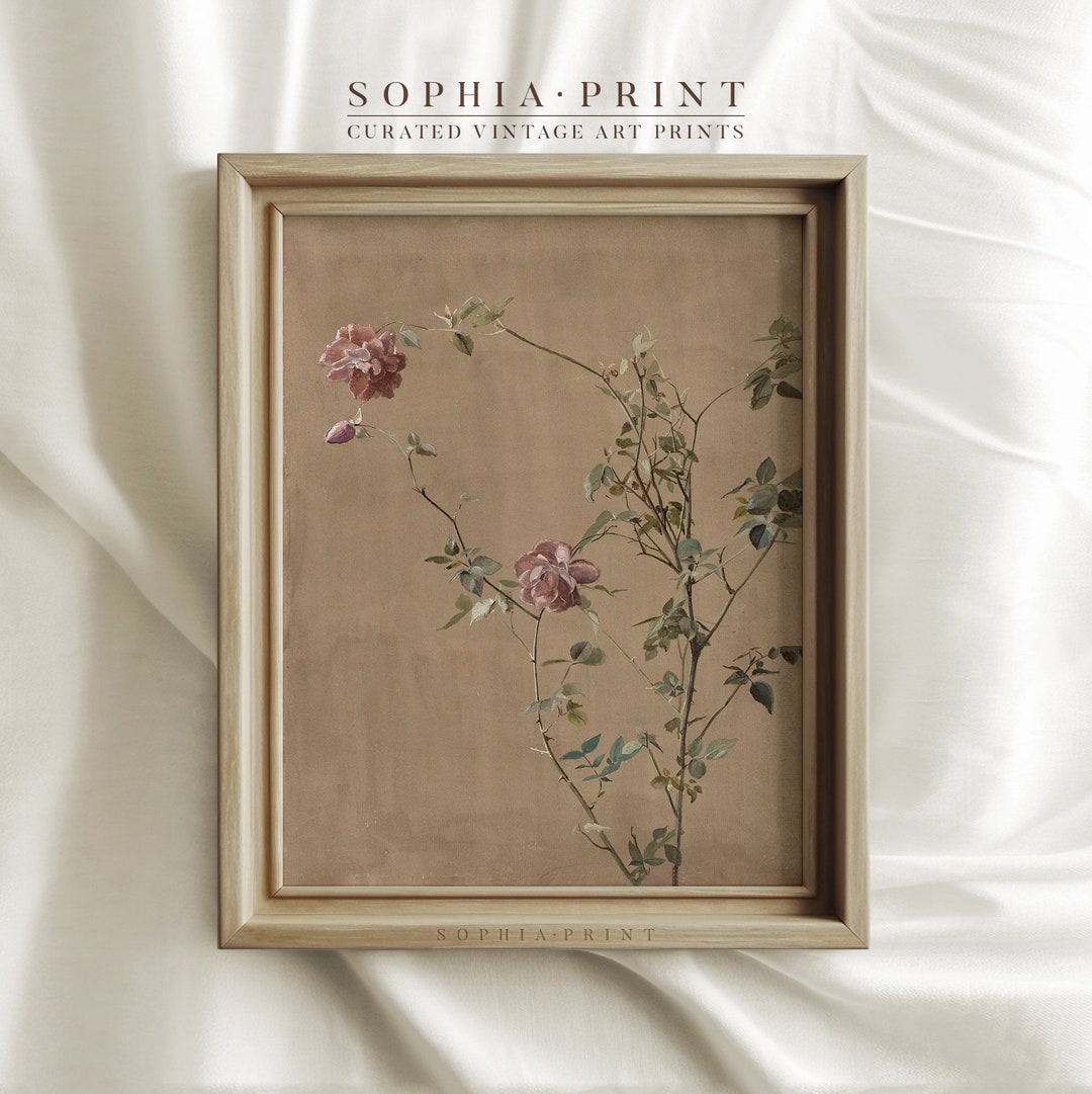 Vintage Botanical Brown, Moody Rose Wall Art, Antique Floral Print ...