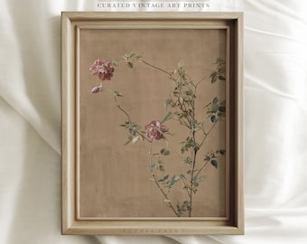 Vintage Botanical Brown, Moody Rose Wall Art, Antique Floral Print, Farmhouse Wall Decor #367