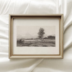 Impresión de dibujo de paisaje vintage, elegante arte mural con bocetos, impresión de pared campestre, decoración de pared de granja, decoración de sala de estar, regalo de inauguración de la casa n.° 346