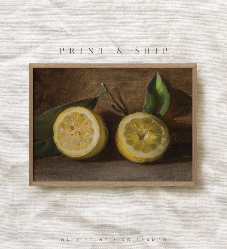 Vintage Kitchen Fruit Print Two Lemons Painting Farmhouse Etsy