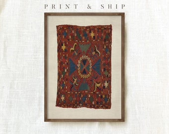 Tapestry Wall Art, Vintage Textile Print, Warm Aesthetic Home Decor, Antique Textile Print, Rustic Rug Pattern, Eclectic Wall Art #133