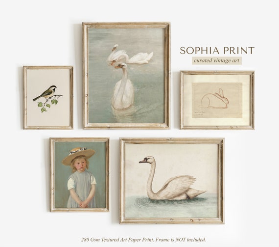 Girls Room Vintage Art Print SET, Set of 5, Nursery Wall Decor, Cute Animal Set, Vintage Kids Decor, Farmhouse Girls Room #671