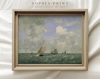 海といかだの絵画アートプリント、帆船の絵画アートプリント、海の帆の