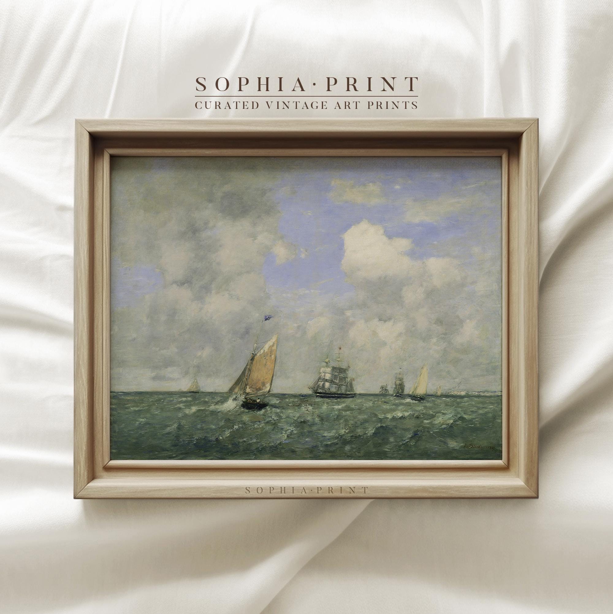 海といかだの絵画アートプリント、帆船の絵画アートプリント、海の帆の