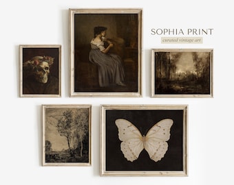 Dark Moody Gallery Wall Set of 5, Dark Academia Vintage Prints #640