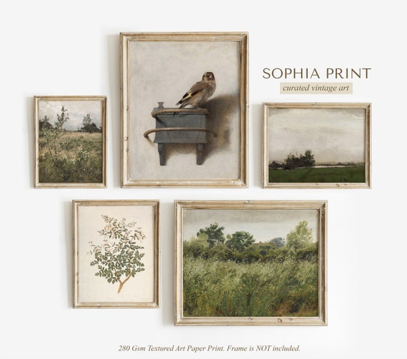 Farmhouse Gallery Wall Set, Vintage Print Set, Neutral Green Tone Prints, French Country Art Prints, Giclee PRINT #647